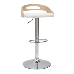 Tabouret De Bar Réglable Design Bois Clair Et Polyuréthane Blanc MANO 10