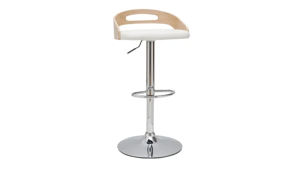 Tabouret De Bar Réglable Design Bois Clair Et Polyuréthane Blanc MANO 3