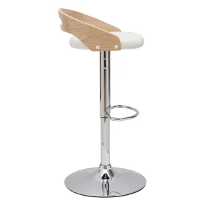 Tabouret De Bar Réglable Design Bois Clair Et Polyuréthane Blanc MANO 12