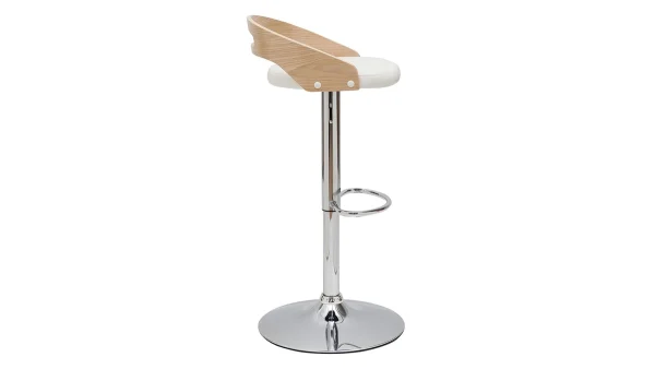 Tabouret De Bar Réglable Design Bois Clair Et Polyuréthane Blanc MANO 4