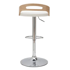 Tabouret De Bar Réglable Design Bois Clair Et Polyuréthane Blanc MANO 14