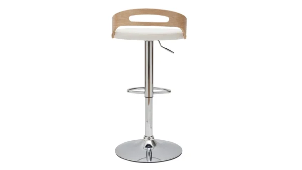 Tabouret De Bar Réglable Design Bois Clair Et Polyuréthane Blanc MANO 5