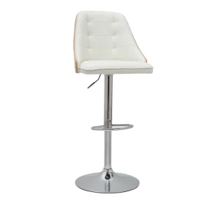 Tabouret De Bar Relevable Blanc Et Bois Clair FLUFFY 10