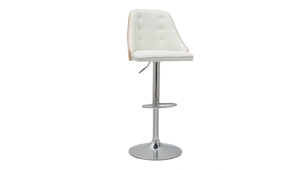 Tabouret De Bar Relevable Blanc Et Bois Clair FLUFFY 3