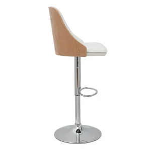 Tabouret De Bar Relevable Blanc Et Bois Clair FLUFFY 12