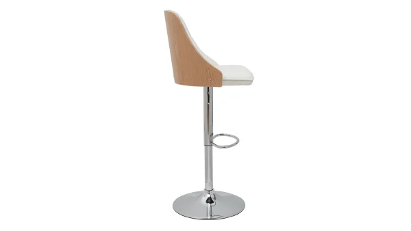 Tabouret De Bar Relevable Blanc Et Bois Clair FLUFFY 4