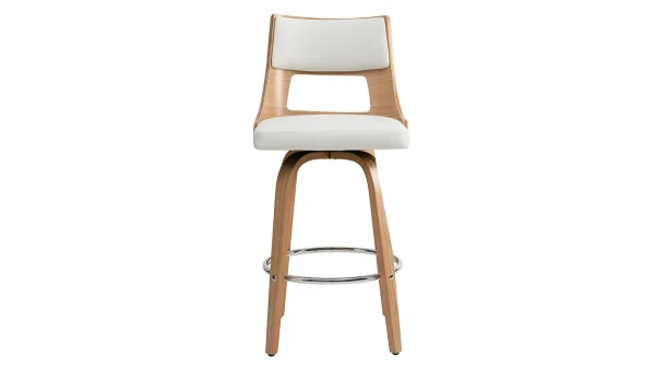 Pas Cher Magasin Soldes Tabouret De Bar Scandinave Pivotant Blanc Et Bois Clair GARBO 1