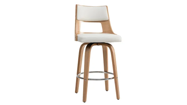 Pas Cher Magasin Soldes Tabouret De Bar Scandinave Pivotant Blanc Et Bois Clair GARBO 3