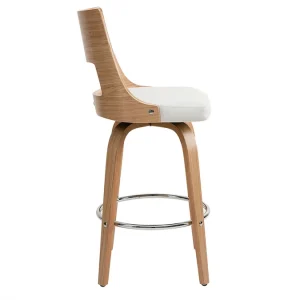 Tabouret De Bar Scandinave Pivotant Blanc Et Bois Clair GARBO 12