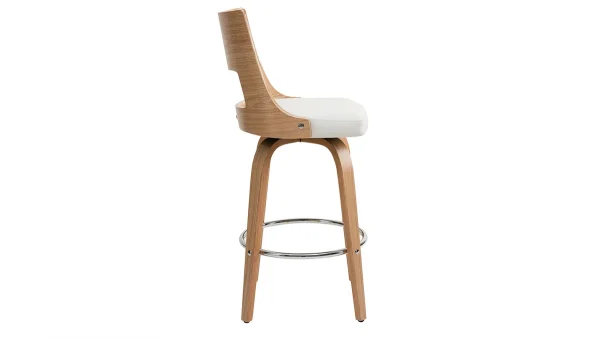 Pas Cher Magasin Soldes Tabouret De Bar Scandinave Pivotant Blanc Et Bois Clair GARBO 4