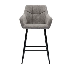 magasin Tabourets De Bar Avec Sièges Matelassés En Tissu Effet Velours Texturé Gris Et Métal Noir H65 Cm (lot De 2) MONTERO 11