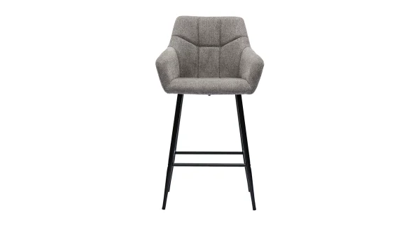 magasin Tabourets De Bar Avec Sièges Matelassés En Tissu Effet Velours Texturé Gris Et Métal Noir H65 Cm (lot De 2) MONTERO 3