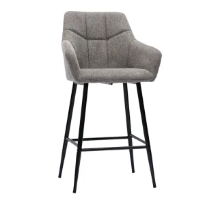 magasin Tabourets De Bar Avec Sièges Matelassés En Tissu Effet Velours Texturé Gris Et Métal Noir H65 Cm (lot De 2) MONTERO 13