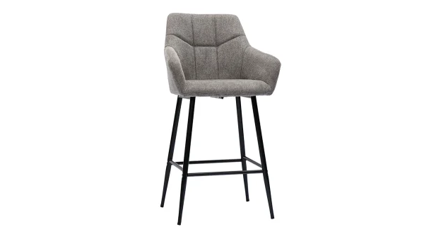 magasin Tabourets De Bar Avec Sièges Matelassés En Tissu Effet Velours Texturé Gris Et Métal Noir H65 Cm (lot De 2) MONTERO 4