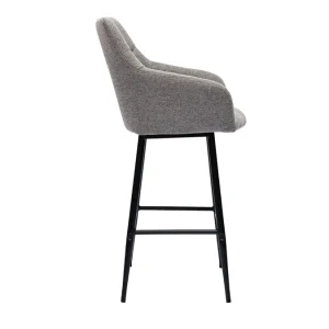 magasin Tabourets De Bar Avec Sièges Matelassés En Tissu Effet Velours Texturé Gris Et Métal Noir H65 Cm (lot De 2) MONTERO 15