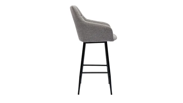 magasin Tabourets De Bar Avec Sièges Matelassés En Tissu Effet Velours Texturé Gris Et Métal Noir H65 Cm (lot De 2) MONTERO 5