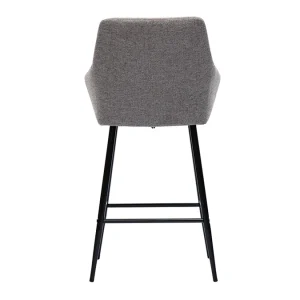 magasin Tabourets De Bar Avec Sièges Matelassés En Tissu Effet Velours Texturé Gris Et Métal Noir H65 Cm (lot De 2) MONTERO 17