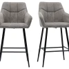 magasin Tabourets De Bar Avec Sièges Matelassés En Tissu Effet Velours Texturé Gris Et Métal Noir H65 Cm (lot De 2) MONTERO 26