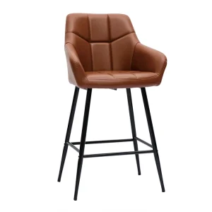 prix abordable Tabourets De Bar Avec Sièges Matelassés Marron Et Métal Noir H65 Cm (lot De 2) MONTERO 13