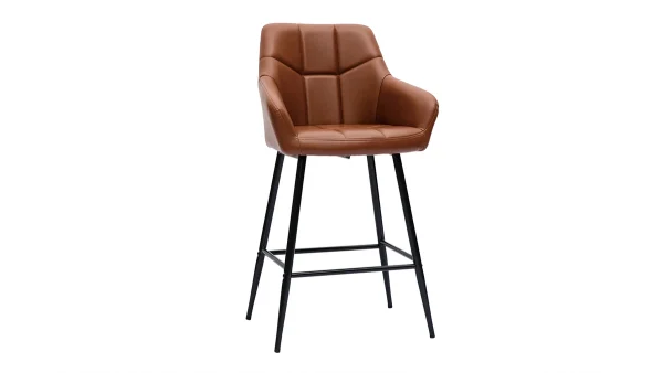 prix abordable Tabourets De Bar Avec Sièges Matelassés Marron Et Métal Noir H65 Cm (lot De 2) MONTERO 4