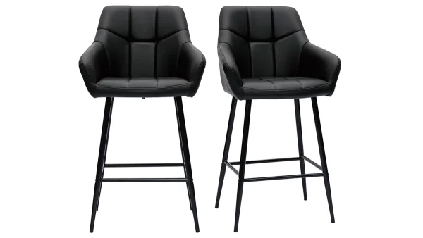 Tabourets De Bar Avec Sièges Matelassés Noirs Et Métal Noir H65 Cm (lot De 2) MONTERO vente pas cher 1