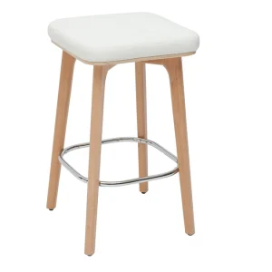 grande promotion Tabourets De Bar Blancs Et Bois Clair 65 Cm (lot De 2) GRAMMA 14