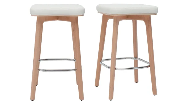 grande promotion Tabourets De Bar Blancs Et Bois Clair 65 Cm (lot De 2) GRAMMA 1