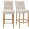 Tabourets De Bar Capitonnés Beige Naturel Et Bois H66 Cm (lot De 2) ESTER 22