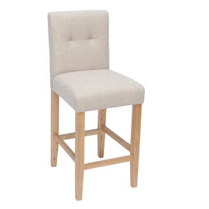 Tabourets De Bar Capitonnés Beige Naturel Et Bois H66 Cm (lot De 2) ESTER 13