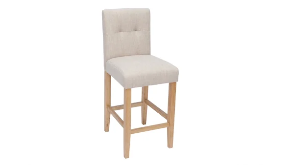 Tabourets De Bar Capitonnés Beige Naturel Et Bois H66 Cm (lot De 2) ESTER 4