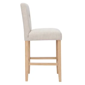 Tabourets De Bar Capitonnés Beige Naturel Et Bois H66 Cm (lot De 2) ESTER 15