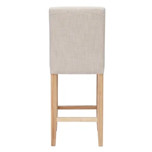 Tabourets De Bar Capitonnés Beige Naturel Et Bois H66 Cm (lot De 2) ESTER 17