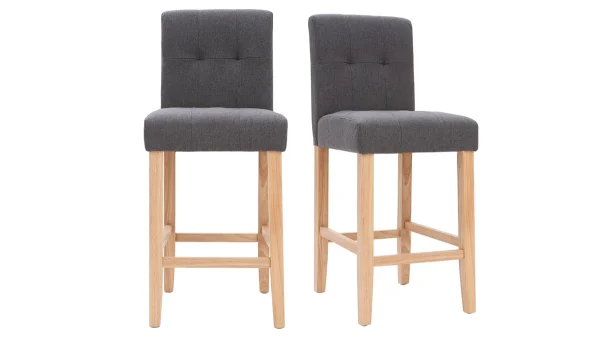 Tabourets De Bar Capitonnés Gris Foncé Et Bois H66 Cm (lot De 2) ESTER Service Clients Dédié 1