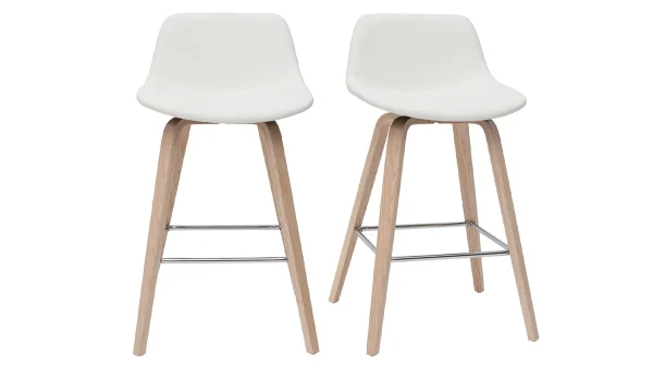 Tabourets De Bar Design Blanc Et Bois Clair H65 Cm (lot De 2) NONIE exclusivement disponibles 1