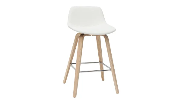 Tabourets De Bar Design Blanc Et Bois Clair H65 Cm (lot De 2) NONIE 4