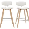 Tabourets De Bar Design Blanc Et Bois Clair H69 Cm (lot De 2) VASCO 25