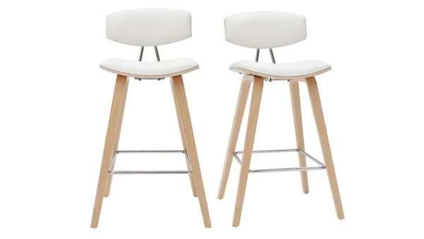 Tabourets De Bar Design Blanc Et Bois Clair H69 Cm (lot De 2) VASCO 1