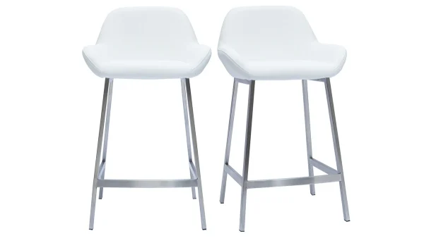 se précipiter pour acheter Tabourets De Bar Design Blancs Et Pieds Métal (lot De 2) RINGER 1