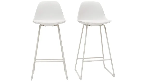 ﻿soldes Tabourets De Bar Design Blancs Pieds Métal 65 Cm (lot De 2) FRANZ 1