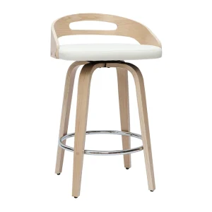 officiel Tabourets De Bar Design Bois Clair Et Polyuréthane Blanc 65cm (lot De 2) MANO 14