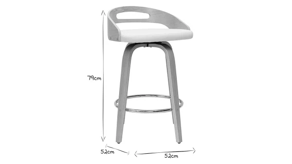 officiel Tabourets De Bar Design Bois Clair Et Polyuréthane Blanc 65cm (lot De 2) MANO 8