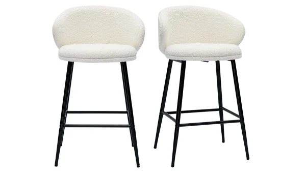 Tabourets De Bar Design En Tissu Effet Laine Bouclée Et Métal Noir (lot De 2) ROSALIE soldes pas cher 1