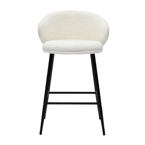 Tabourets De Bar Design En Tissu Effet Laine Bouclée Et Métal Noir (lot De 2) ROSALIE 10