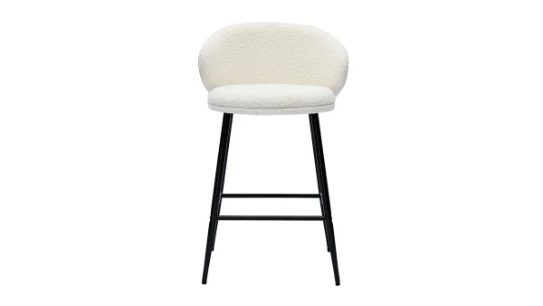 Tabourets De Bar Design En Tissu Effet Laine Bouclée Et Métal Noir (lot De 2) ROSALIE 3