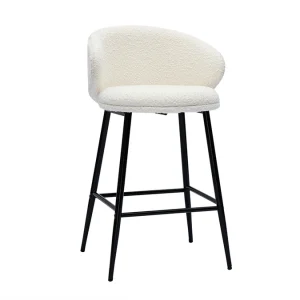 Tabourets De Bar Design En Tissu Effet Laine Bouclée Et Métal Noir (lot De 2) ROSALIE 12