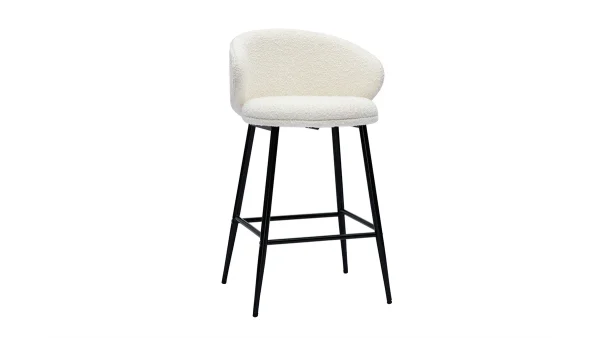 Tabourets De Bar Design En Tissu Effet Laine Bouclée Et Métal Noir (lot De 2) ROSALIE soldes pas cher 4