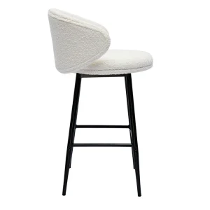 Tabourets De Bar Design En Tissu Effet Laine Bouclée Et Métal Noir (lot De 2) ROSALIE 14