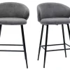 Tabourets De Bar Design En Tissu Effet Velours Gris Et Métal Noir (lot De 2) ROSALIE 28