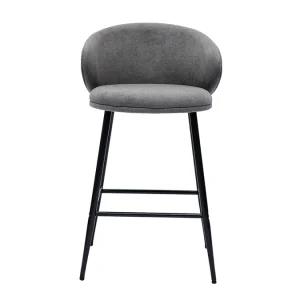 Tabourets De Bar Design En Tissu Effet Velours Gris Et Métal Noir (lot De 2) ROSALIE 10