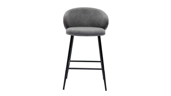 Tabourets De Bar Design En Tissu Effet Velours Gris Et Métal Noir (lot De 2) ROSALIE 3